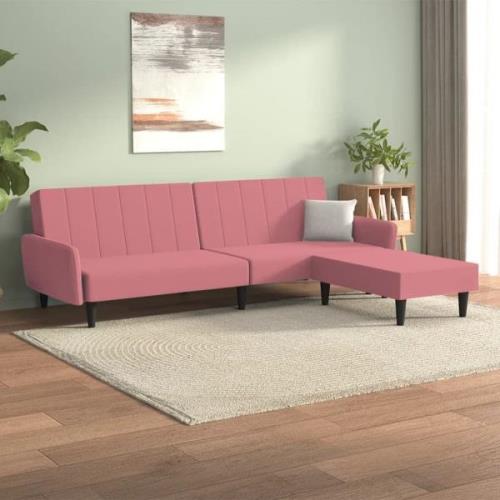 vidaXL Bäddsoffa 2-sits med pall rosa sammet