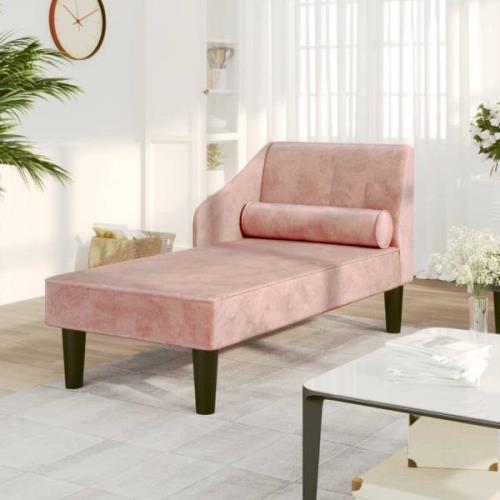 vidaXL Schäslong med bolster rosa sammet