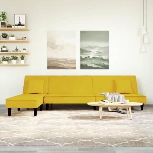 vidaXL L-formad bäddsoffa gul 255x140x70 cm sammet