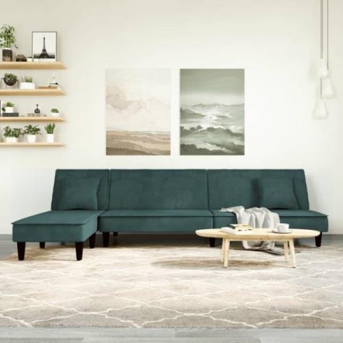 vidaXL L-formad bäddsoffa mörkgrön 255x140x70 cm sammet