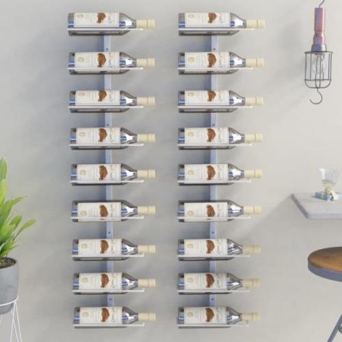 vidaXL Väggmonterat vinställ för 9 flaskor 2 st vit järn