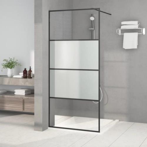 vidaXL Duschvägg svart 90x195 cm halvfrostat ESG-glas