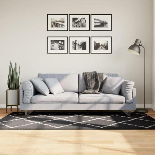 vidaXL Ryamatta PAMPLONA lång lugg modern svart & gräddvit 100x200 cm