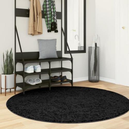 vidaXL Ryamatta PAMPLONA lång lugg modern svart Ø 160 cm