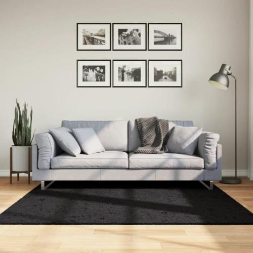 vidaXL Ryamatta PAMPLONA lång lugg modern svart 160x160 cm