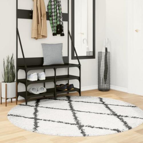 vidaXL Ryamatta PAMPLONA lång lugg modern gräddvit & svart Ø 160 cm