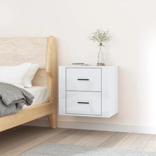vidaXL Väggmonterat sängbord vit högglans 50x36x47 cm
