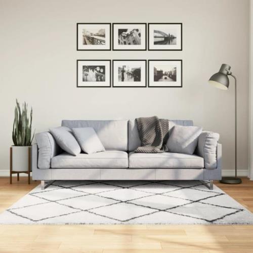 vidaXL Ryamatta PAMPLONA lång lugg modern gräddvit & svart 160x160 cm