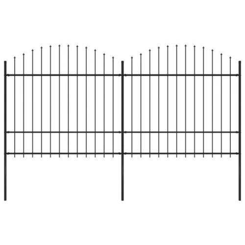 vidaXL Trädgårdsstaket med spjuttopp stål (1,5-1,75)x3,4 m svart