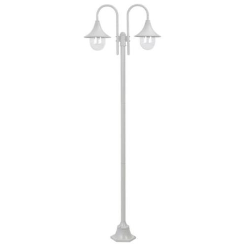 vidaXL Lyktstolpe för trädgård E27 220 cm aluminium 2 lyktor vit