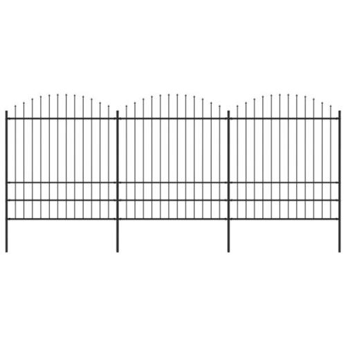 vidaXL Trädgårdsstaket med spjuttopp stål (1,75-2)x5,1 m svart