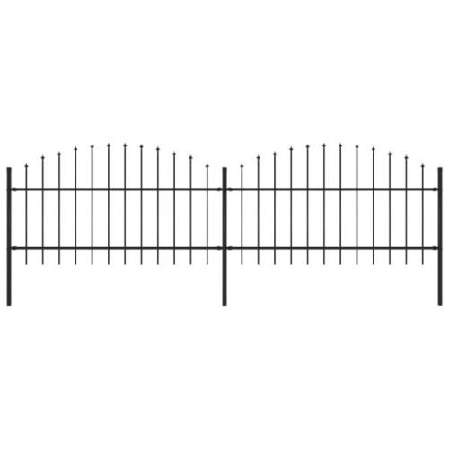 vidaXL Trädgårdsstaket med spjuttopp stål (1-1,25)x3,4 m svart