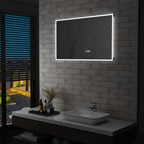 vidaXL Badrumsspegel LED med touch-sensor och tidsdisplay 100x60 cm