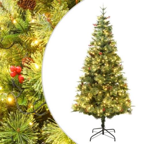 vidaXL Belyst julgran med kottar grön 120 cm PVC&PE