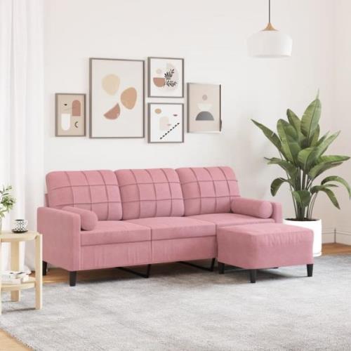 vidaXL 3-sitssoffa med fotpall rosa 180 cm sammet