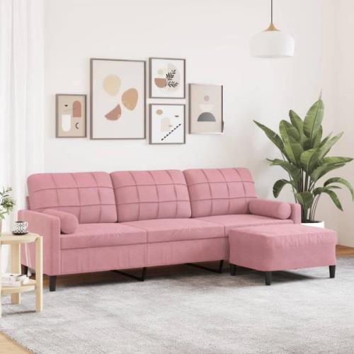 vidaXL 3-sitssoffa med fotpall rosa 210 cm sammet