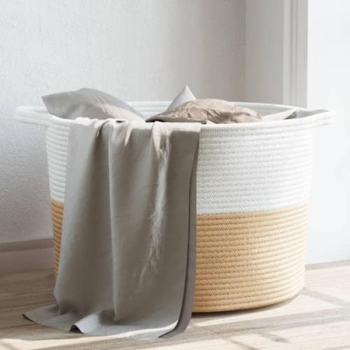 vidaXL Tvättkorg beige och vit Ø55x36 cm bomull