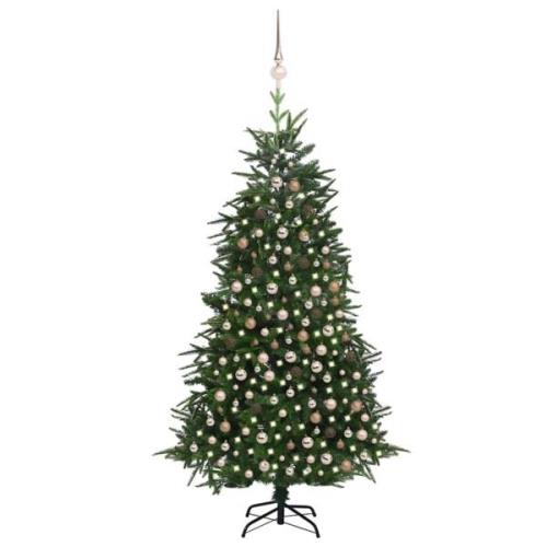 vidaXL Plastgran med LED och julgranskulor grön 210 cm PVC&PE