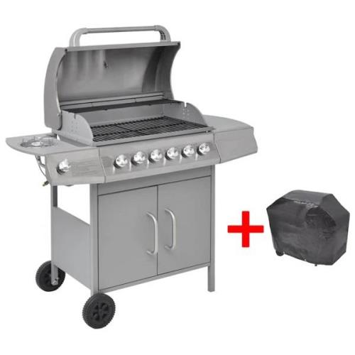 vidaXL Gasolgrill 6+1 kokzoner silver