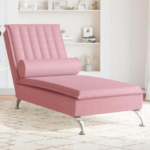 vidaXL Massageschäslong med bolster rosa sammet