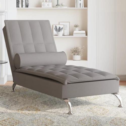 vidaXL Massageschäslong med bolster taupe tyg