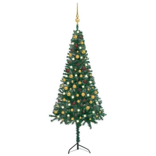 vidaXL Plastgran för hörn med LED och julgranskulor grön 180 cm PVC