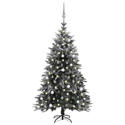 vidaXL Plastgran med LED och julgranskulor och snö 180 cm PVC&PE