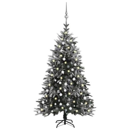 vidaXL Plastgran med LED och julgranskulor och snö 240 cm PVC&PE