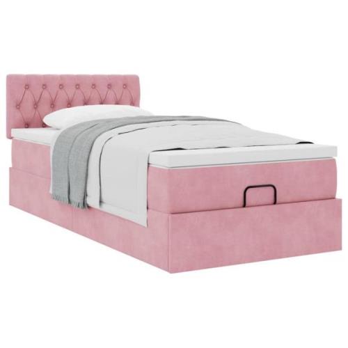 vidaXL Ottoman sängram med madrass rosa 90x190 cm sammet