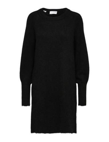 Selected Femme Slflulu Ls Knit Dress O-Neck B Noos Svart