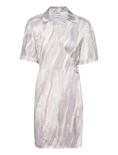 Calvin Klein Shine Viscose Wrap Dress Lila