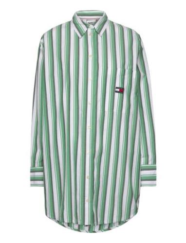 Tommy Jeans Tjw Ovr Stripe Shirt Dress Grön