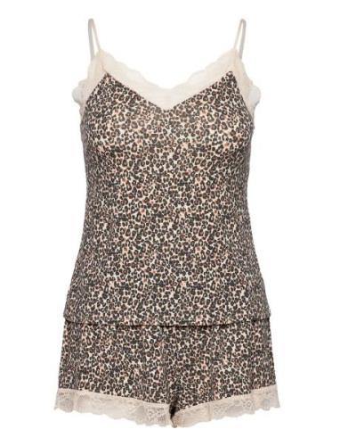 Hunkemöller Pj Cami Short Viscose Leopard Brun