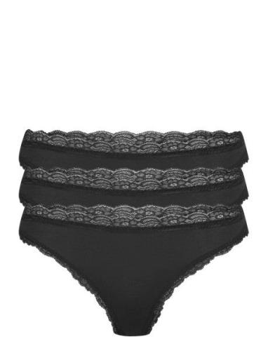 Lindex Brief 3-P Em Lace Thong Reg Co Svart