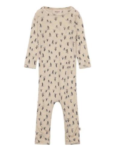 Wheat Plain Wool Jumpsuit Beige