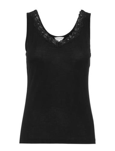 Lady Avenue Bamboo - Tank Top With Lace Svart