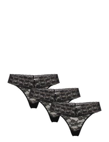 Lindex Brief Lacey Thong Low 3 Pack Svart