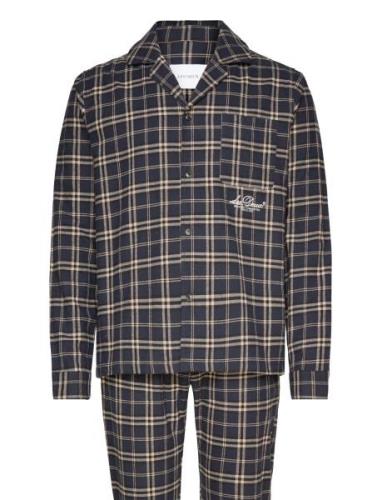 Les Deux Ludwig Flannel Pyjama Shirt & Pants Marinblå