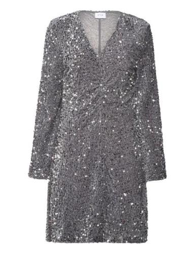 Vila Vibarina Wide Sleeve Glitter Dress Silver