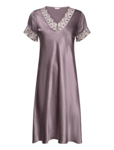 Lady Avenue Pure Silk - Nightdress W/Short Slee Grå