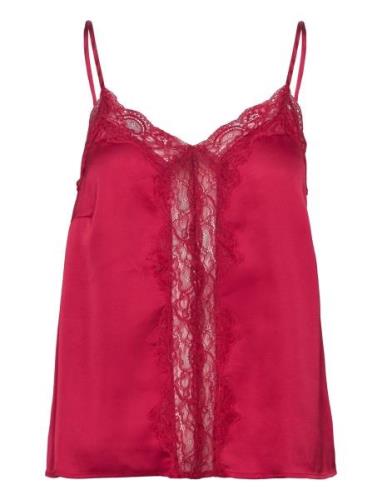 Lindex Camisole Lace Satin Röd