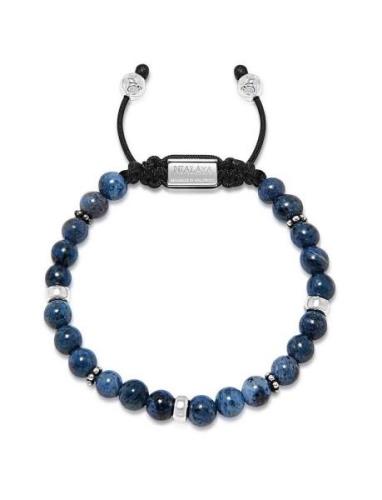 Nialaya Men's Beaded Bracelet With Blue Dumortierite And Silver Blå