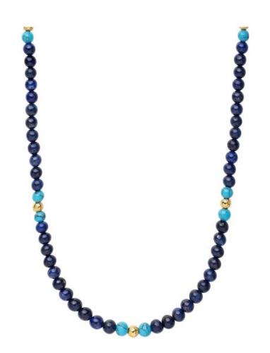 Nialaya Beaded Necklace With Blue Lapis, Turquoise, And Gold Blå