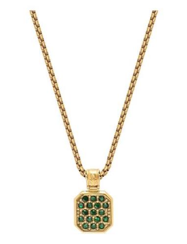 Nialaya Gold Necklace With Green Cz Square Pendant Guld