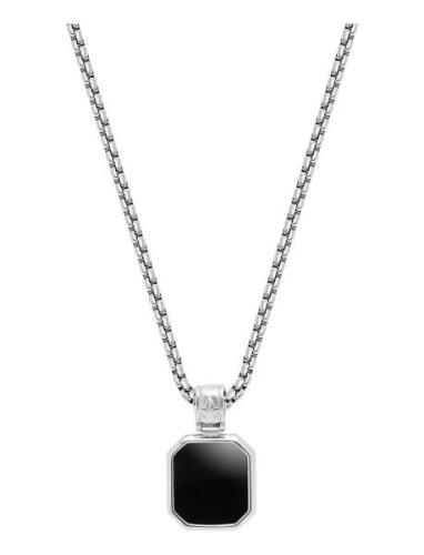 Nialaya Silver Necklace With Square Matte Onyx Pendant Silver