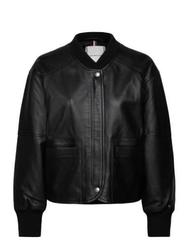 Tommy Hilfiger Leather Bomber Jacket Svart