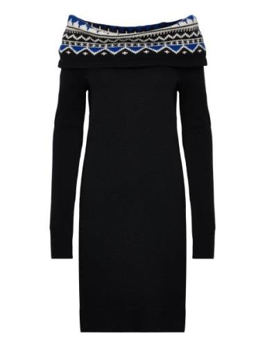 Lauren Ralph Lauren Fair Isle Off-The-Shoulder Sweater Dress Svart