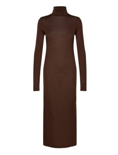 Polo Ralph Lauren Wool-Blend Jersey Roll Neck Midi Dress Brun