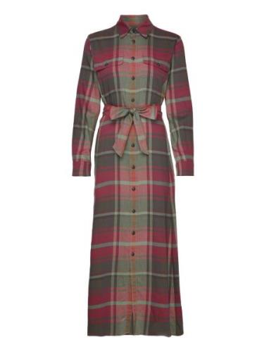 Polo Ralph Lauren Belted Plaid Cotton-Blend Dress Röd