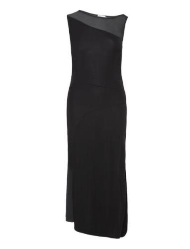 Calvin Klein Fluid Jersey Panel Midi Dress Svart